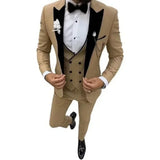 Riolio  Elegant 3 Piece Men's Velvet Tuxedo Suit Slim Fit Peak Lapel Blazer Vest And Pant Set for Business Wedding And Party