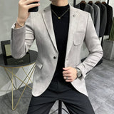 Riolio Men's Deerskin Fleece Jacket Suit Coat Blazer Men's Business Leisure Slim Fit Brand Fashion High Quality Single Button Suit Coat