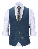 Riolio  V Neck Style Men's Suits Vest Herringbone Wool Classical Causal Slim Fit Men's Waistcoat With Pocket For Wedding Groomesmen