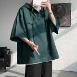 Riolio  5 Colors Summer Hooded T shirt Men Korean Half Sleeve Pullover Streetwear Loose T-shirt Tops Drawstring Men Clothing