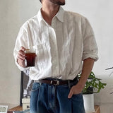 Riolio  Vintage Men's Striped Textured Shirt Spring Fall New Casual Breathable Long Sleeve Shirts Mens Fashion Turn-down Collar Shirts