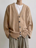 Riolio Cardigan Men Solid All-match Cozy Leisure V-neck Gentle Autumn Trendy Simple Classic Streetwear Daily Korean Style Knitwear Chic
