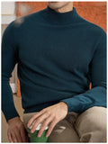 Riolio  New American Retro Men Basic Sweater Luxury Knitted Solid Color Mock Neck Long Sleeve Pullover Casual Slim High Quality Knitwear