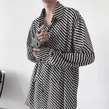 Riolio  Street Casual Fashion Classic Striped Loose Button Straight Turn-down Collar Man Spring Summer Thin Men's Clothing Korean