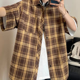 Riolio Casual Plaid Short Sleeve Shirt For Men Summer Japanese Vintage Loose Fit American Style Trendy Brand Jacket