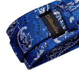 Riolio Royal Blue Silver Paisley Silk Ties For Men 8cm Formal Business Wedding Necktie Set Handkerchief Cufflinks Gift For Men