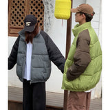Riolio  Versatile Casual Patchwork Unisex Winter Parka Coat Color Blocked Stand Collar Pocket Quilted Jacket for Male Loose Fit Men Coat