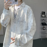 Riolio  Collar Sweatshirt Mens Layered V Neck Pullover Fake Two Piece Streetwear Casual Hoodie Jacket Fall 2025 New Tie Dye Design