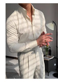 Riolio New Italy Business Men Shirts Light Luxury Textured Peaked Lapel Striped Long Sleeve Cardigan Leisure High Quality Blouse M-2XL