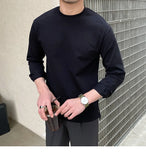 Riolio  New Autumn Fashion Men T-shirt Light Luxury Solid Color Long Sleeve Tops Leisure Streetwear Casual O Neck Basic Shirts M-3XL