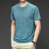 Riolio  new Summer Fashion Ice Silk Pure Cotton Quick Drying Round Neck Short Sleeve Versatile Fitness Sports Leisure Men's T-shirt