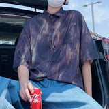 Riolio  American Street Tie-dye Ice Silk Shirt Chic Men Blouses Summer Couple Tide Short-sleeved Shirt Loose Single-breasted Shirt