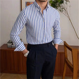 Riolio New Naples Business Men Shirts Light Luxury Textured Lapel Striped Long Sleeve Cardigan Leisure Premium Commuter Blouse M-3XL