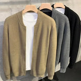 Riolio New Autumn Winter Men's Knitted Cardigan Sweater Simple Versatile Solid Color Trendy Jacket Thick Crew Neck Pullover