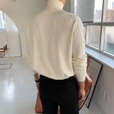 Riolio New Korean Fashion Men Sweater Light Luxury Trendy Turtleneck Knit Solid Color Pullover Leisure Retro Long Sleeve Basic Knitwear