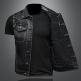 Riolio High-end Heavy Motorcycle Retro Fashion Handsome with Trend Black Gradient Male Denim Vest Sleeveless Vest  S-6XL