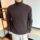 Riolio  New Korean Retro Men Basic Sweater Luxury Knit Solid Color Turtleneck Long Sleeve Pullover Casual Textured High Quality Knitwear