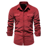 Riolio New Single Breasted 100% Cotton Men's Shirt Business Casual Fashion Solid Color Corduroy Men Shirts Autumn Slim Shirt Men