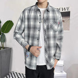 Riolio  Spring Autumn Turn-down Collar Contrast Color Long Sleeve Button Up Cardigan Striped Shirt Formal Casual Men's Trendy Tops