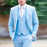 Riolio  3-Piece Men's Classic Suit Peak Lapel Blazer Vest Pant Slim Fit Elegant Matching Men's Formal Wear Ensemble