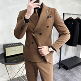 Riolio  Men's Slim Fit Three Piece Suit Double Row Buttons Fashionable Maturity Style Korean Version Wedding Groomsmen Western Coat