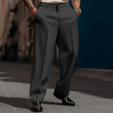 Riolio  Mens Casual High-Waisted Loose Suit Pants New Business Versatile Comfortable Retro Solid Color Breathable Trousers For Men