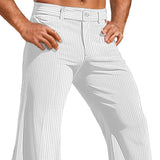 Riolio  Men's Striped Corduroy Wide Leg Flared Pants Casual Loose Fit Button Elastic Waist Lightweight Breathable Retro Trousers S-3XL