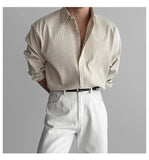 Riolio Lapel Pit Stripe Texture Long Sleeve Shirt Men's Casual Business Shirt High-end Drapery Light Versatile Top Male Blouse