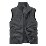 Riolio Summer Vest Jacket Waistcoats Male Breathable Men's Multi-pocket Fishing Photography New Vest Men's Thin Stand-up Collar Vest