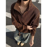 Riolio  Autumn American Corduroy New Retro Zipper Stand Collar Sweatshirt Men's Long Sleeve Top Loose Casual Jacket