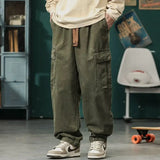 Riolio  American Retro Trendy Functional Work Pants Men Autumn Loose Wide-leg Casual Japanese Outdoor Camping Trousers