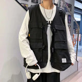 Riolio Vests Coat Men Hip Hop High Street Japanese Fashion Tooling Multi Pockets Design Handsome Stylish All-match Teens Clothes Summer
