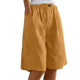 Riolio  Women's Fashion Solid Color Pants Pocket Button Up Capris Loose Elastic Waist Cotton Linen Shorts Pants for Women Women’s Pants