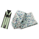 Riolio  Men's High Quality 6.5cm Floral Leaves Cotton Tie Handkerchief Suspender Set Novel Gentleman Artistic Wedding Accessories Gifts