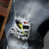Riolio Streetwear Ripped Jeans Men's Fashion Retro Dilapidated Personality Straight Paint Spot Graffiti Denim Trousers Male