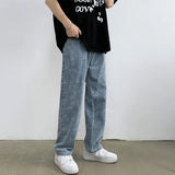 Riolio Jeans Men Design Print Mid Waist Oversize Baggy Jean Streetwear Zipper Fly Straight Denim Trousers Hip Hop Retro Teens Men