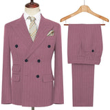 Riolio  Men's Striped 2 Pieces Suits Set Double Breasted Slim-Fit Jacket Casual Business Pants Office Wedding Fashion Formal Attire