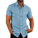 Riolio men summer outfits Summer Cotton Linen Shirts for Men Casual Short Sleeved Shirts Blouses Solid Turn-Down Collar Formal Beach Shirts Male Clothing