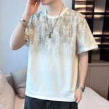 Riolio  New Men's Trendy Loose Fashion Student Short-sleeved Round Neck Sports Five-point Sleeve T-shirt
