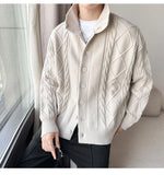 Riolio New Korean Style Jacquard Men Cardigan Jackets Fashion Luxury Knitted Button-down  Long Sleeve Sweater Coat Winter Warm Knitwear