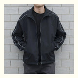 Riolio Jackets Men Autumn Pockets Casual Patchwork Loose Windbreaker Stripe Zipper Stand Collar Waterproof Outdoor Sports Bomber Jacket