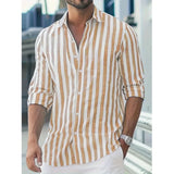 Riolio  Men's Long Sleeve Striped Button Down Shirt New Fashion Casual Turn Down Collar Top