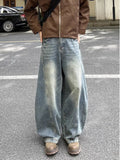 Riolio  American High Street Hip Hop Men and Women Trendy Personality Straight Tube Washed Jeans Couple Loose Bent Knife Casual Pants