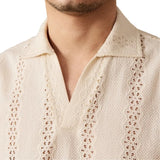 Riolio  Mesh Men T-Shirts Fashion Hollow Out Tops Short Sleeve Top Men's Short Sleeve Breathable Casual Shirt Collar Top