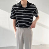 Riolio  Summer Men Clothing Black White Stripes Polo Shirts Korean Male T-shirt Versatile Fashion Casual Lapel Loose Short Sleeves Tops