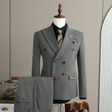 Riolio  Upgraded High Quality Men's Three-Piece Suit Wedding Dress Code Double-Breasted Notch Collar Business Casual Cotton Blend