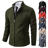 Riolio Autumn And Winter New Jersey Men's Casual Sports Coat Solid Color Stand Collar Wweater Grab Fleece Warm Zipper Cardigan