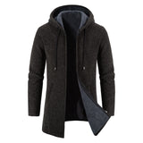 Riolio Men's Winter Padded Jacket Thick Fleece Long Jackets Coat Knitting Sweaters Hooded Zipper Cardigan Male Overcoat