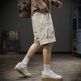Riolio  Japanese Trendy Retro Versatile Loose Straight Workwear Five-point Casual Pants