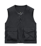 Riolio  Men Multi Pocket Utility Work Vest V Neck Full Zip Sleeveless Jacket Lightweight Outdoor Photography Fishing Cargo Waistcoat